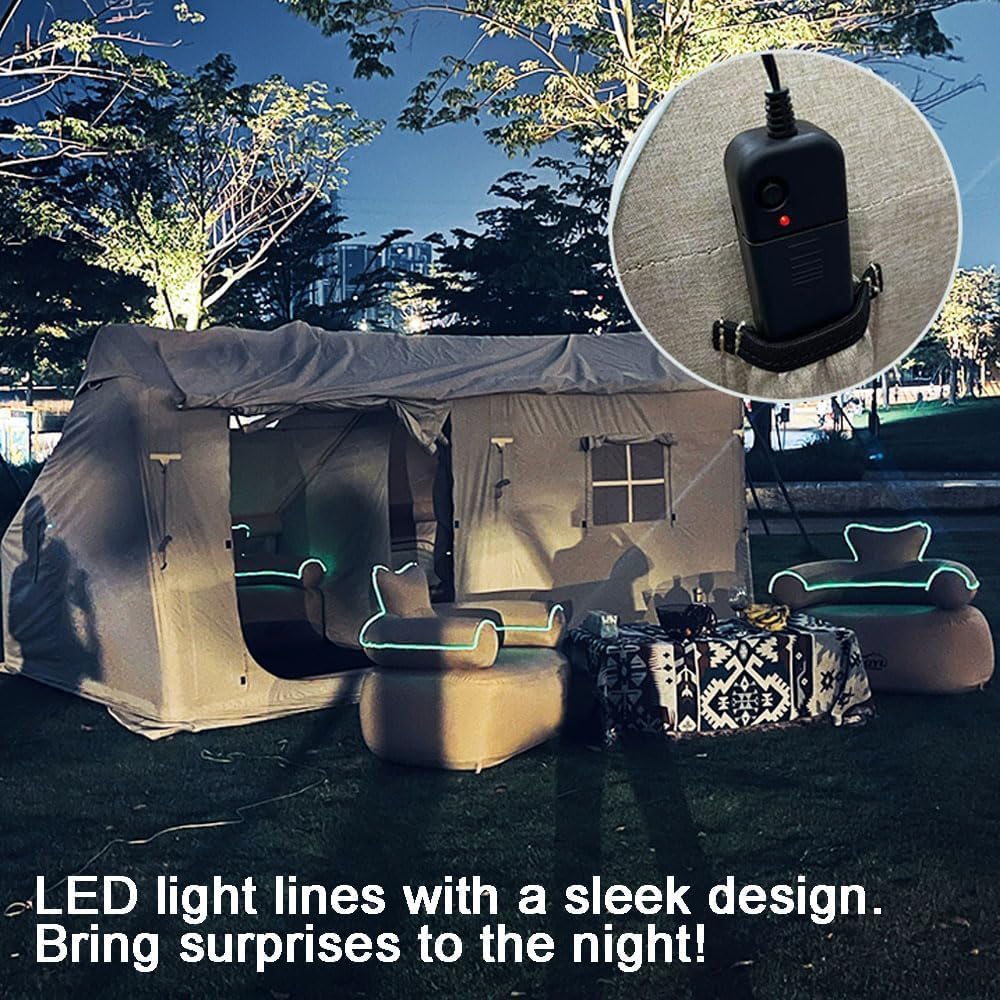 LUOOV Portable Inflatable Air Sofa with Built-in Pump, Durable Camping Lounger for Adults, 66.9"x33.5"x31.5" Khaki Loveseat - Ideal for Backyard, Beach & Music Festivals