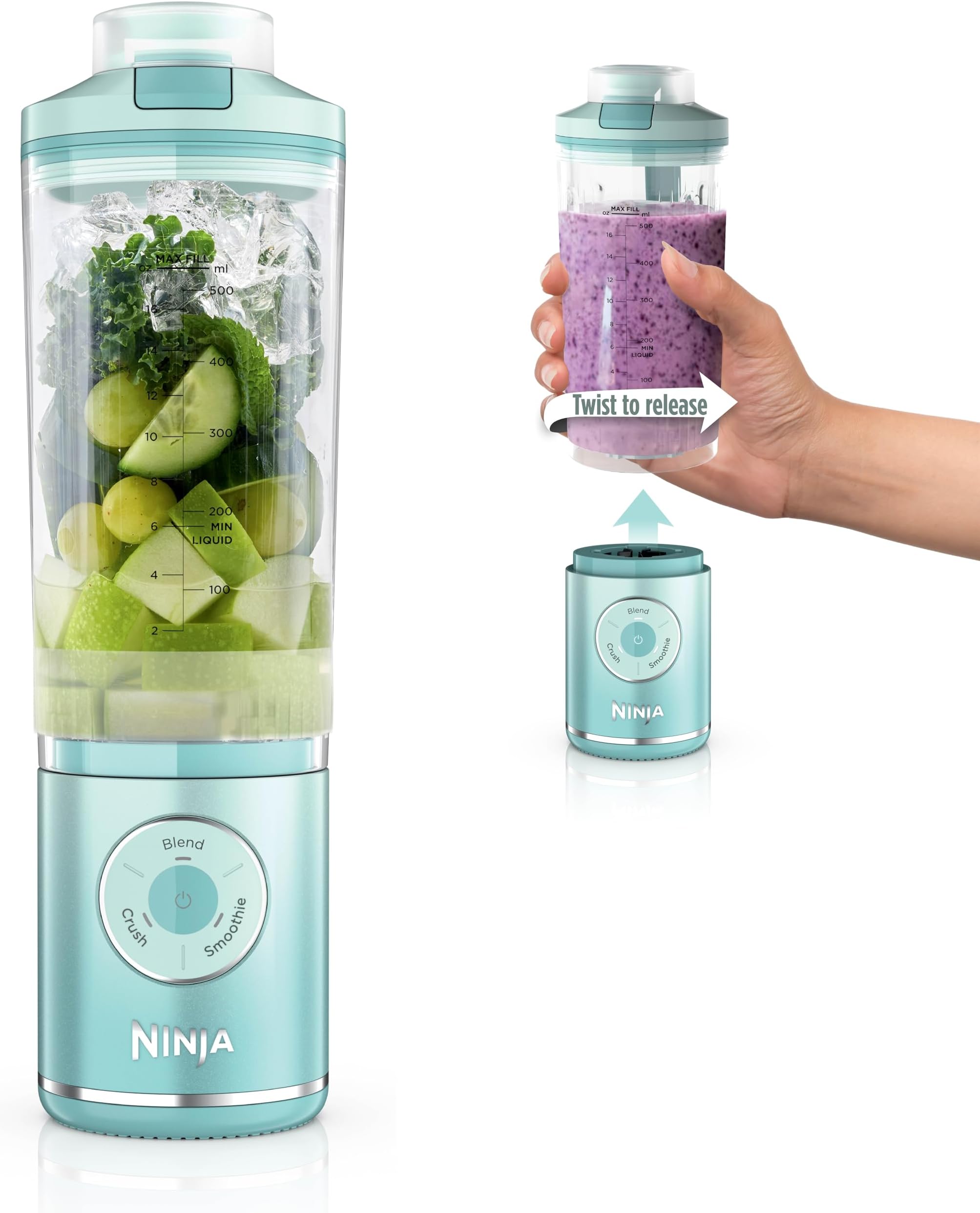 Blender, Blast Max, Cordless, Personal Blender for Smoothies, Frozen Drinks, Ice Crush, 22 oz. Removable Vessel, Leakproof Lid, BPA-Free, Dishwasher Safe, Auto-iQ Technology, Sea Glass, BC251MT