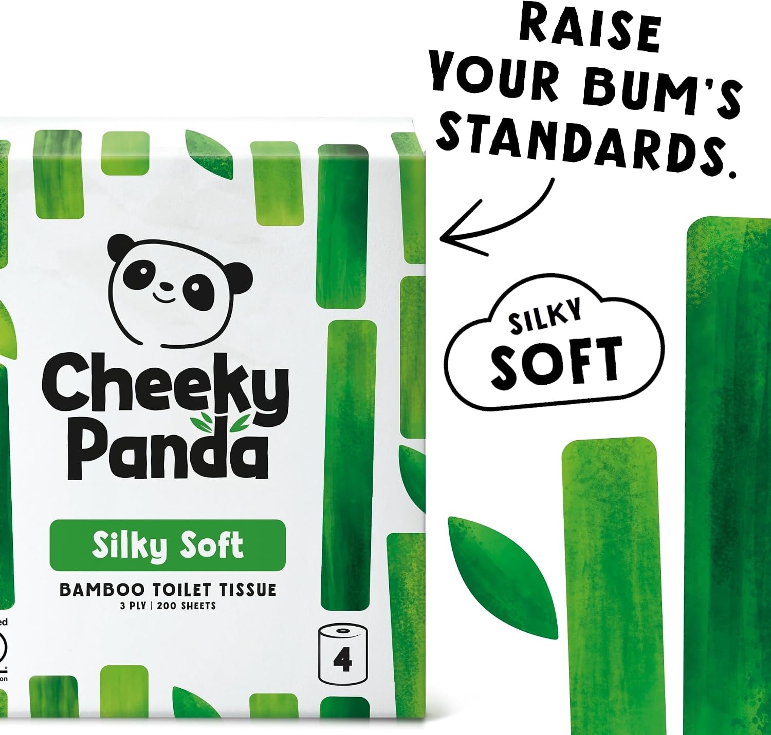 The Cheeky Panda Bamboo Toilet Paper | 4 Rolls with 200 Soft Sheets Each | Strong 3 -Ply Bamboo Tissue Paper | Plastic Free Packaging image 3