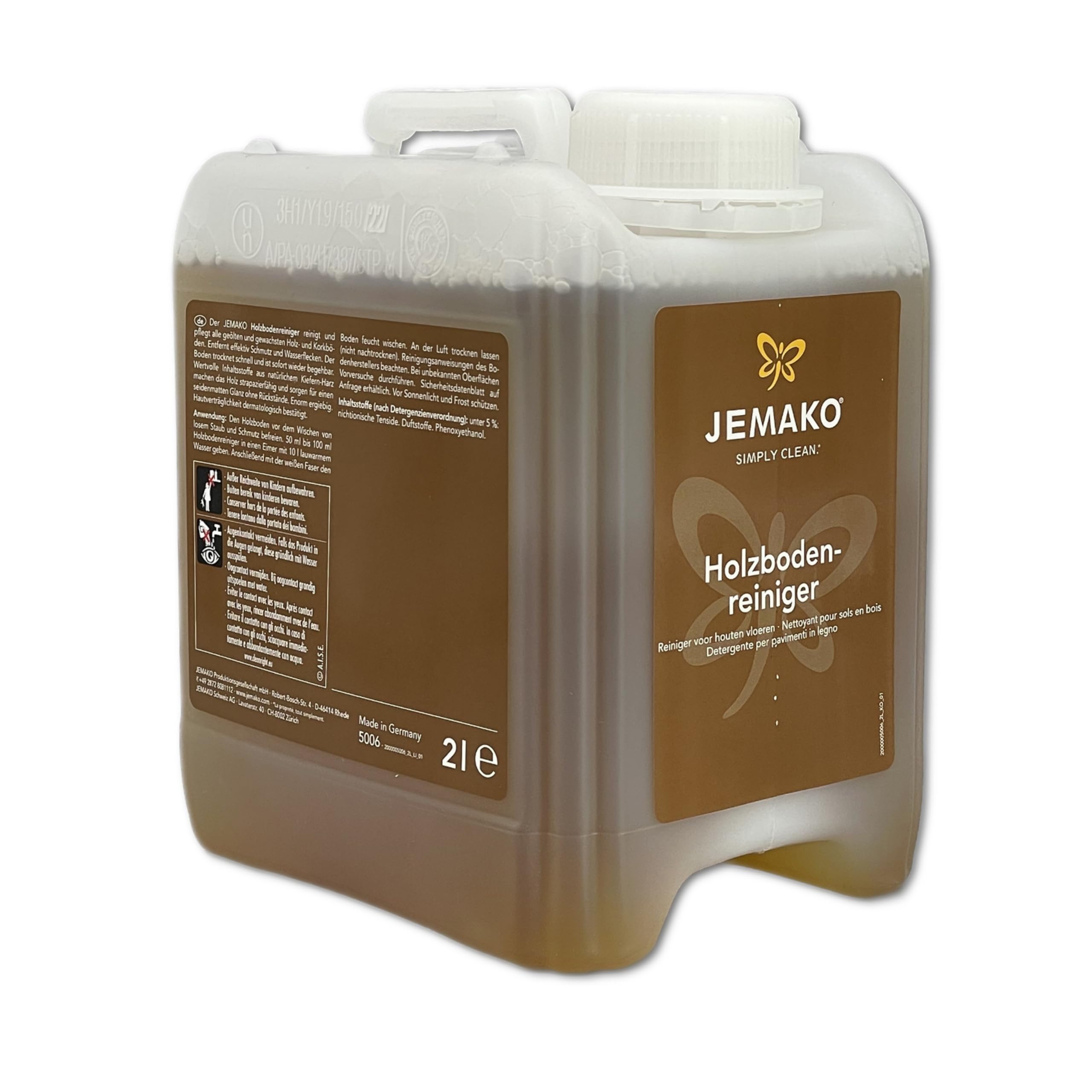 Jemako Holzbodenreiniger 2 L – Parkettreiniger für geölte & gewachste Holzböden sowie Kork – Holzreiniger mit natürlichem Kiefern-Harz – schonende Reinigung für Parkett, Dielen & Holzfußböden