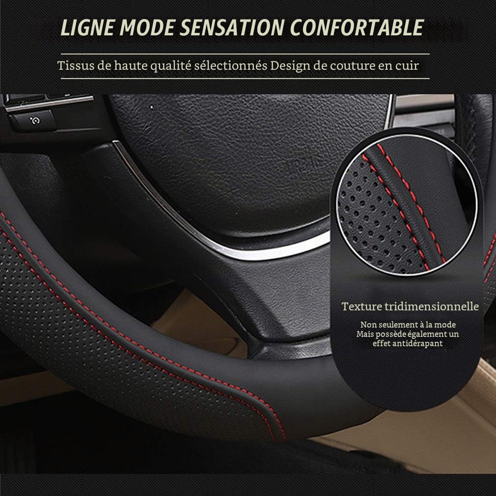 Pahajim Couvre Volant Voiture Souple Microfibre Cuir Protection Volant Respirant et Antidérapant Confortable Housse Volant Universelle 38CM pour Auto SUV-Ligne Noire