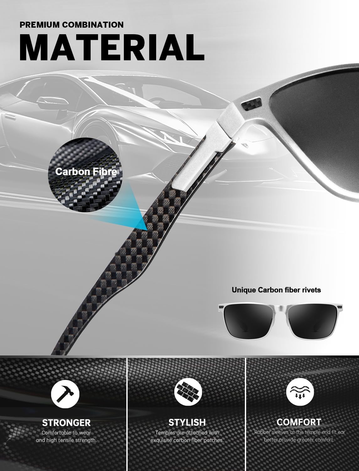 ANYLUV Mens Sunglasses Polarized Upgraded Carbon Fiber Temple Sun Glasses Fashion Driving with UV Protection - Image 3