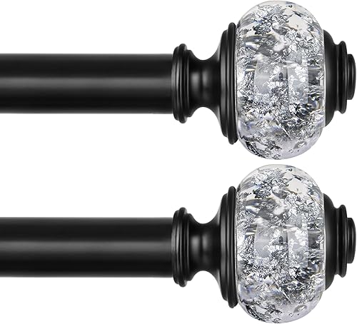 USFOOK Barras de cortina negras de 1 pulgada para ventanas, 110 a 195 pulgadas (9.2-16.2 pies) Juego de cortineros telescópicos individuales con