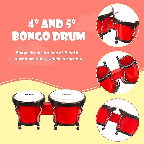 Miniatura 40 de Soulmate Bongo - Juego de tambores de 6 y 7 pulgadas para niños, adultos, principiantes, profesionales, cavidad transparente y metal, instrumentos