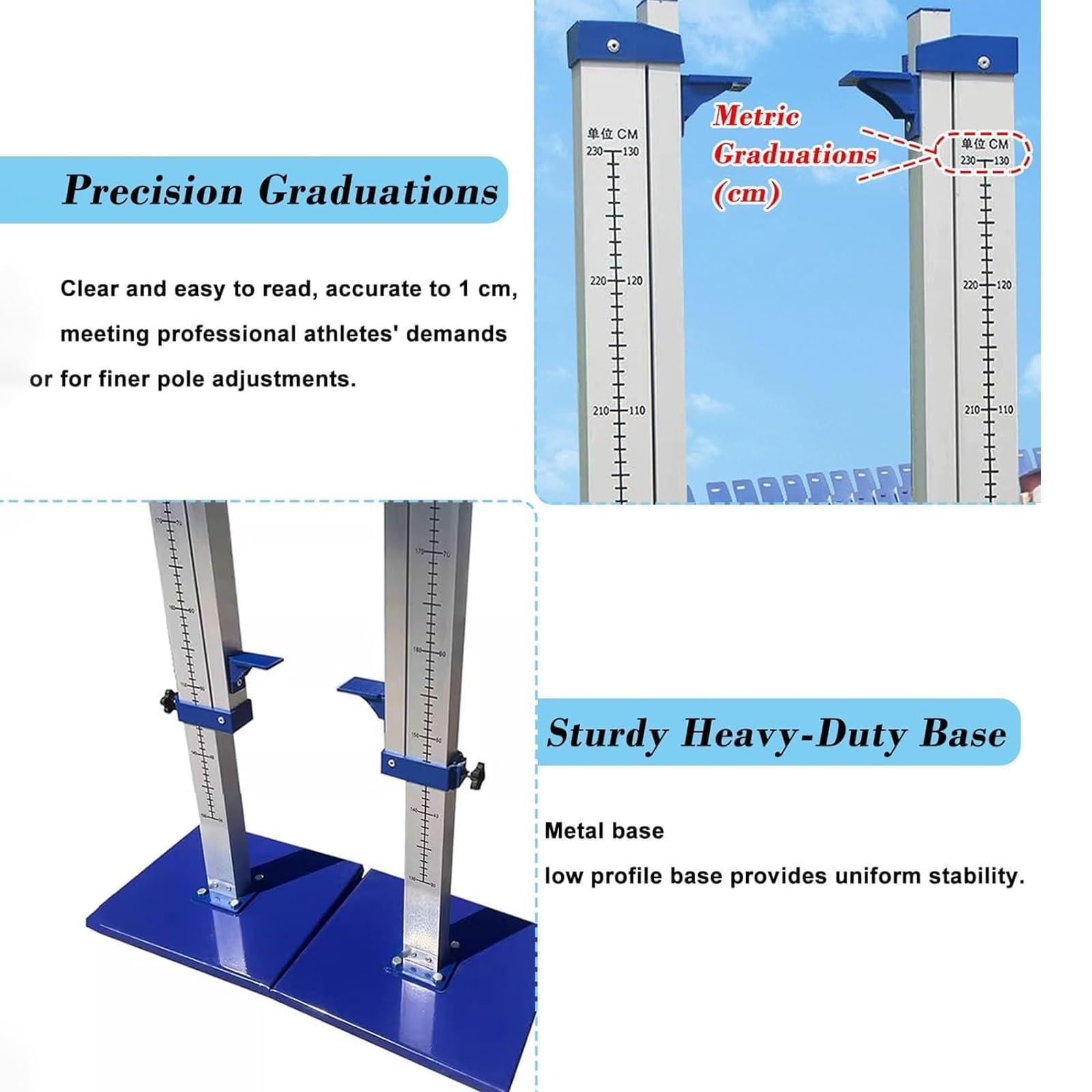 Estándares de salto alto de aluminio portátil, 30-230 cm ajustable, móvil, para entrenamiento de pista y campo, competición, deportes escolares