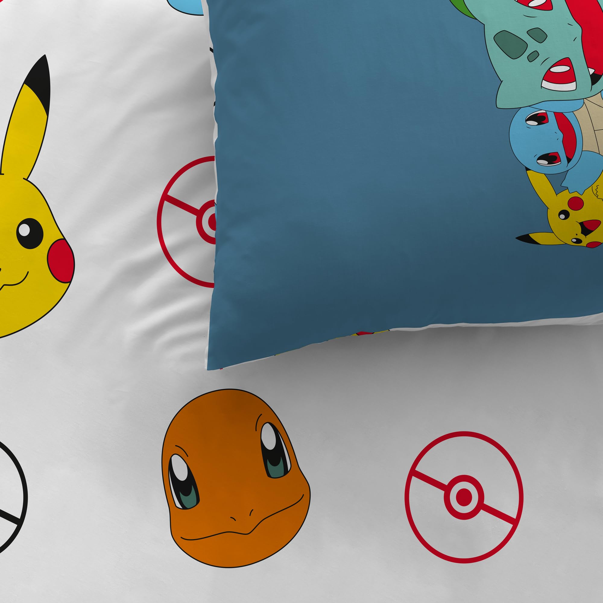 Pokémon Power Parure de lit imprimée 100% Coton - Licence Officielle | Housse de Couette 140x200 cm + 1 taie 63x63 cm | Fermeture boutons | Chambre enfant, lit 1 place | Certification Oeko-Tex