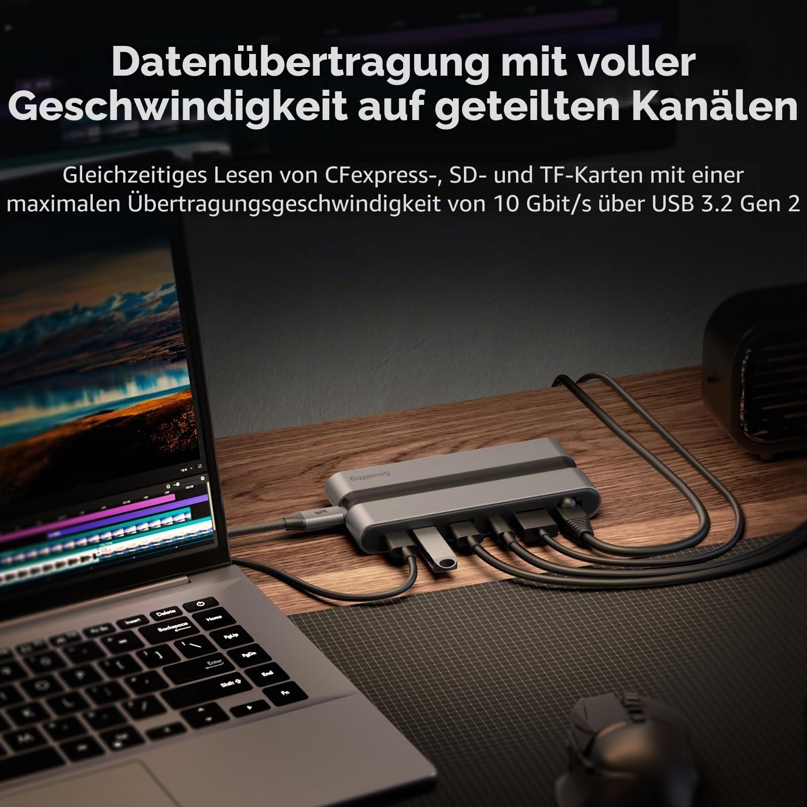 SMALLRIG 9-in-1 CFexpress Typ A Kartenleser-Dockingstation mit USB3.2 (Gen 2) 10 Gbps, SD/TF/CFexpress Typ A Leser, USB-A/C/für HDMI/Gigabit Ethernet-Anschlüsse, für iPhone - 4663