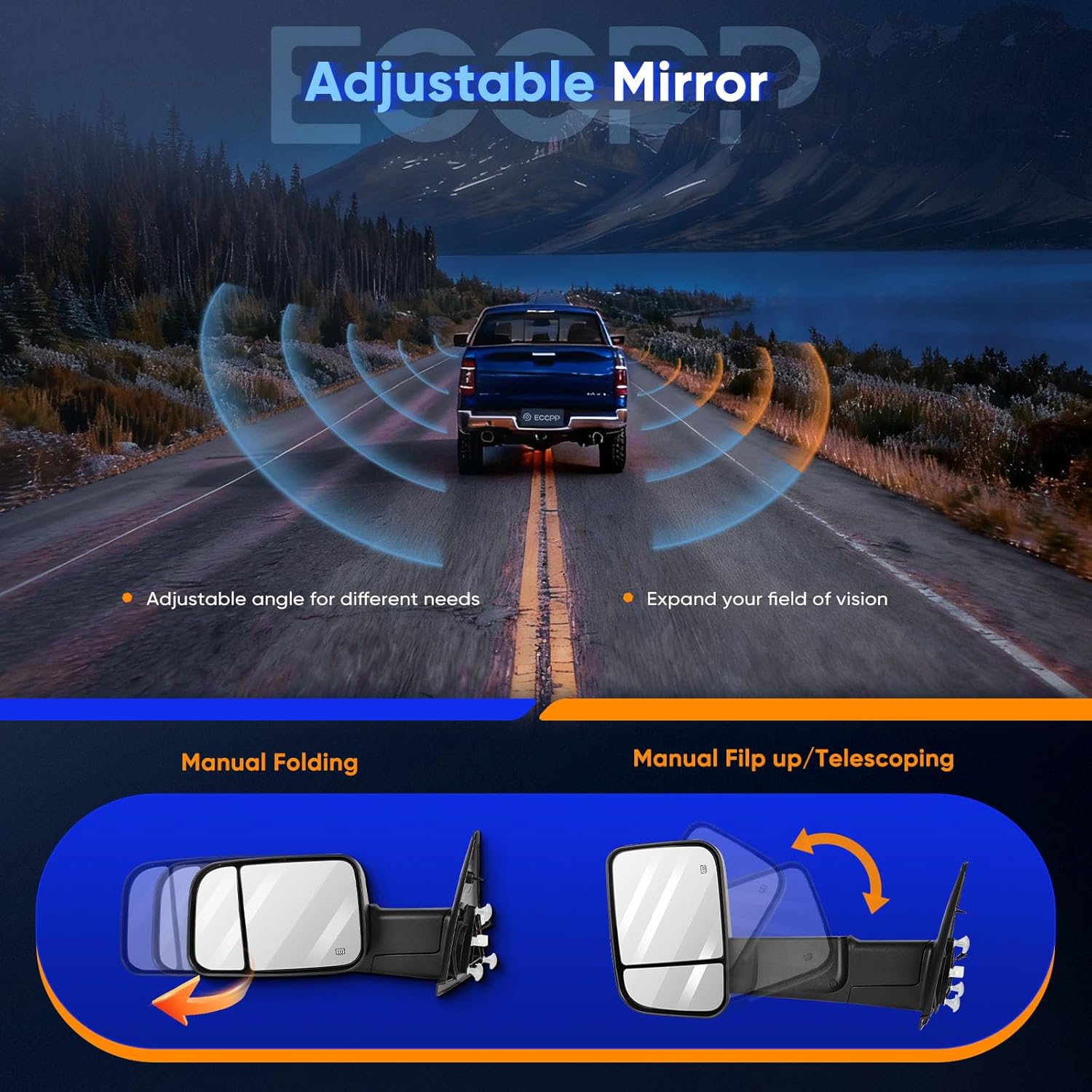 ECCPP Towing Mirrors Tow Mirrors With 2002-2008 For Dodge For Ram 1500 2003-2009 For Dodge For Ram 2500 3500 Power Adjusted Heated Turn Signal Light Black Housing Pickup Truck