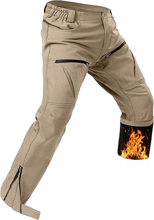Mens Fleece Lined Waterproof Ski Pants, Insulated Mens Snow Winter Pants for Cold Weather, Outdoor Soft-Shell Pant
