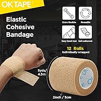 Vista 2 de OK TAPE 12 rollos de vendaje autoadhesivo, cinta elástica atlética, cinta adhesiva autoadhesiva, envoltura veterinaria, envoltura médica para Beige