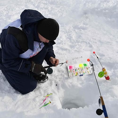 Miniatura 6 de Dovesun Kit de plantillas de pesca en hielo, señuelos de pesca en hielo que brillan en la oscuridad, juego de plantillas de cebos suaves, anzuelos