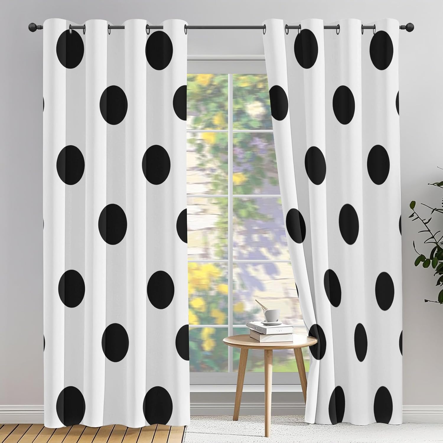 Polka Dots Curtains 63 Inch Long 2 Panels Set - Black Circle Blackout Curtains for Bedroom, Minimalist Window Treatments for Living Room Drapes - W42 X L63 Inches