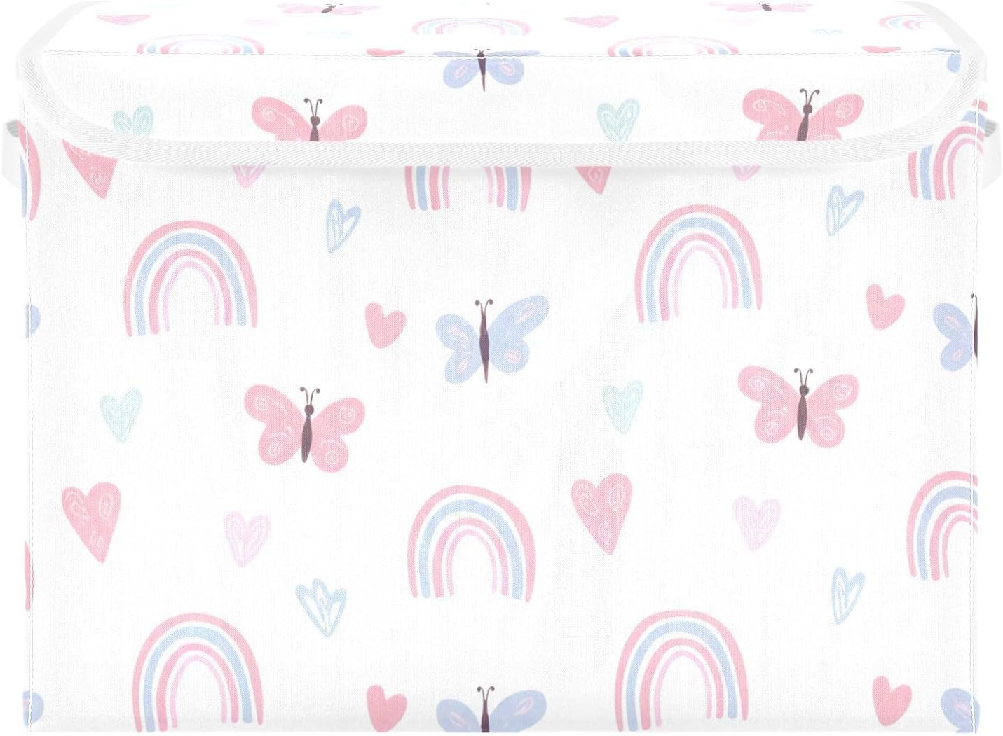 Cartoon Rainbow Storage Bins with Lids Collapsible Decorative Foldable Lidded Organizer Container Storage Bins with Handles for Home Office Bedroom 16.54"x 12.60"x 11.81"