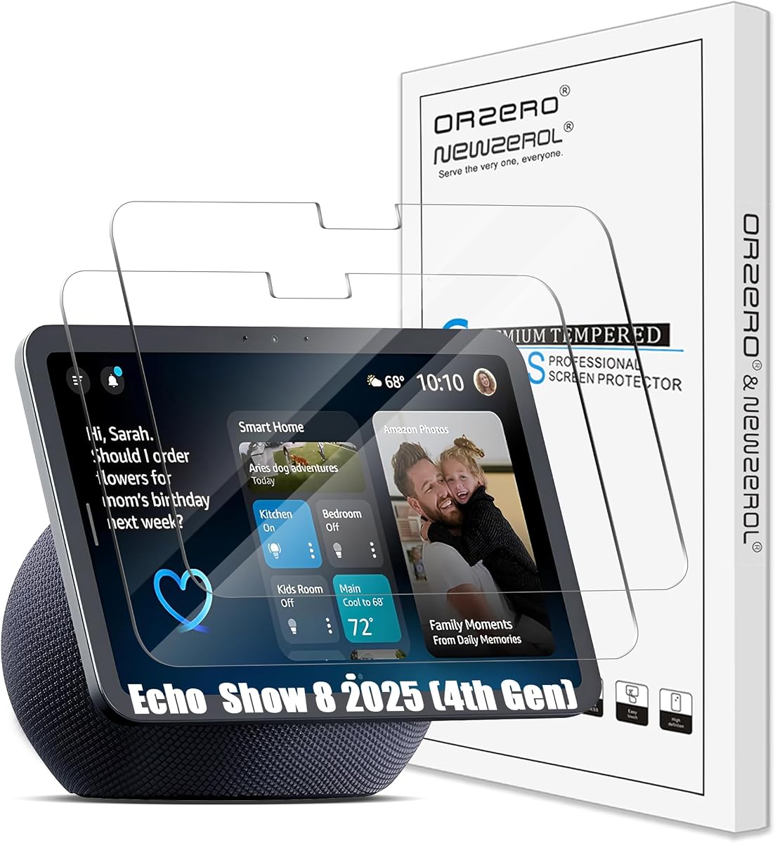Orzero Tempered Glass Screen Protector for Echo Show 8 2025