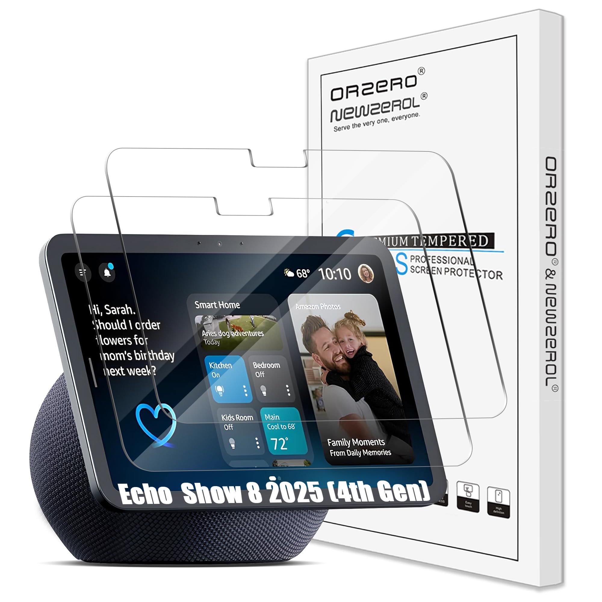 2 Pack) Orzero Tempered Glass Screen Protector for Echo Show 8 2025 (4th Gen) 8.7" / XiaoDu K16 – 9H Hardness Anti-Scratch Shield, Ultra-Thin HD Clarity for Smart Kitchen Displays, Bubble-Free Installation Kit
