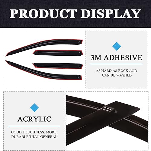 Miniatura 4 de OCPTY Viseras de ventana para Nissan 2003-2007 para Murano, protectores de lluvia con cinta adhesiva, deflectores de viento de ventana lateral, 4