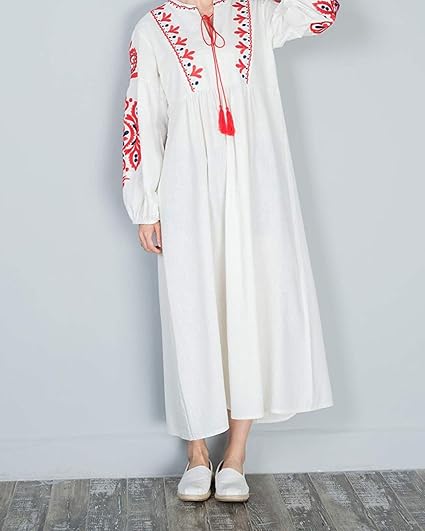 Amazon ワンピース 長袖ワンピース エスニックワンピース 刺繍ワンピース ロングワンピース スカート 通販