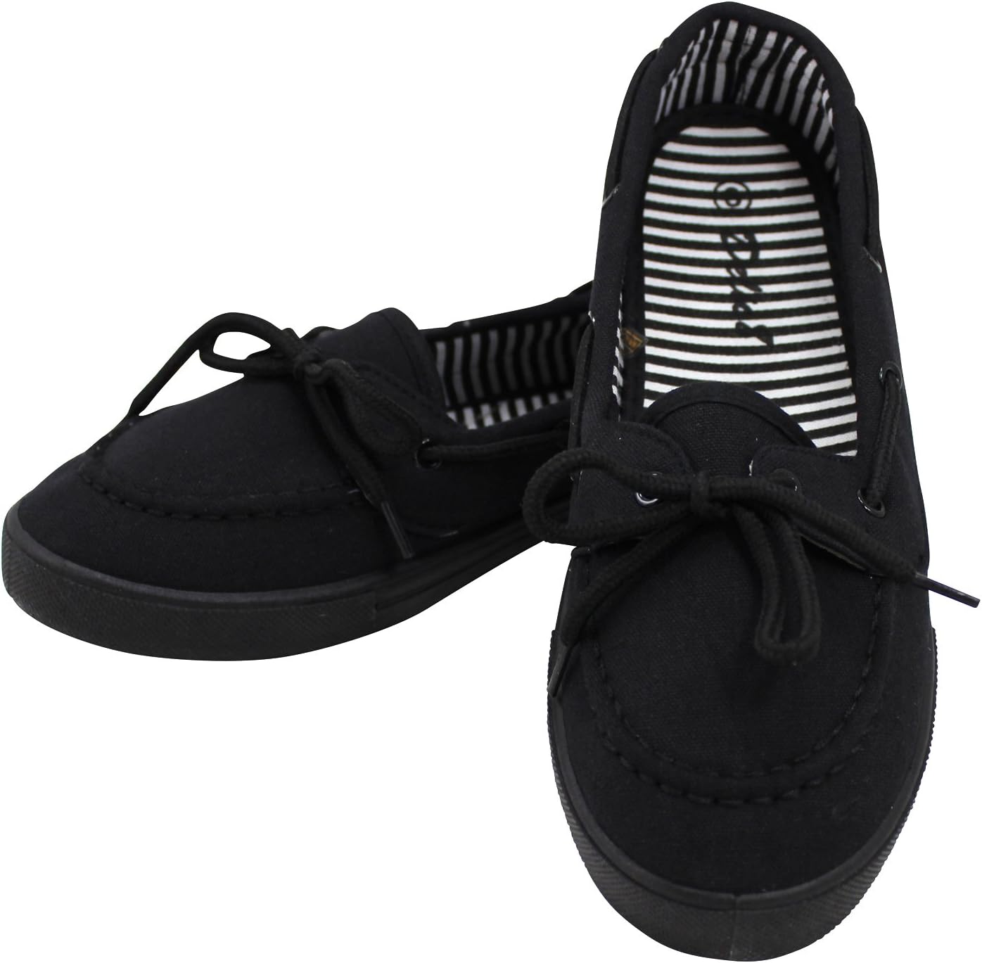 Enimay Women's Original Style Slip-On Casual Canvas Boat Shoe Loafer Flats (7, Black | Black 2)