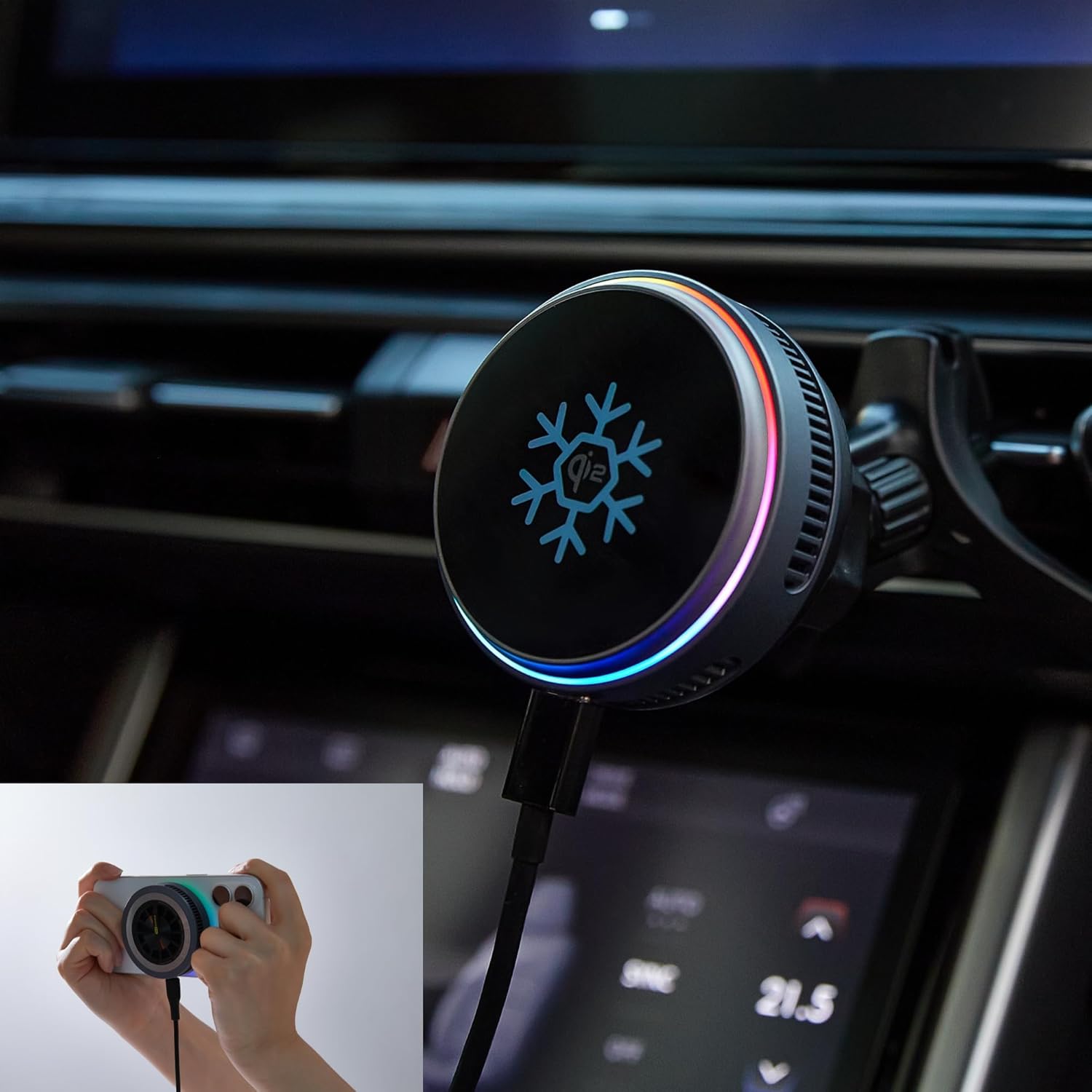 Qi2 15W Wireless Magnetic Detachable Car & Desk Charger - MagSafe Compatible, 3-Second Peltier Cooling, Fast Charging for iPhone 16/15 Pro Max, Galaxy S25 (Black)