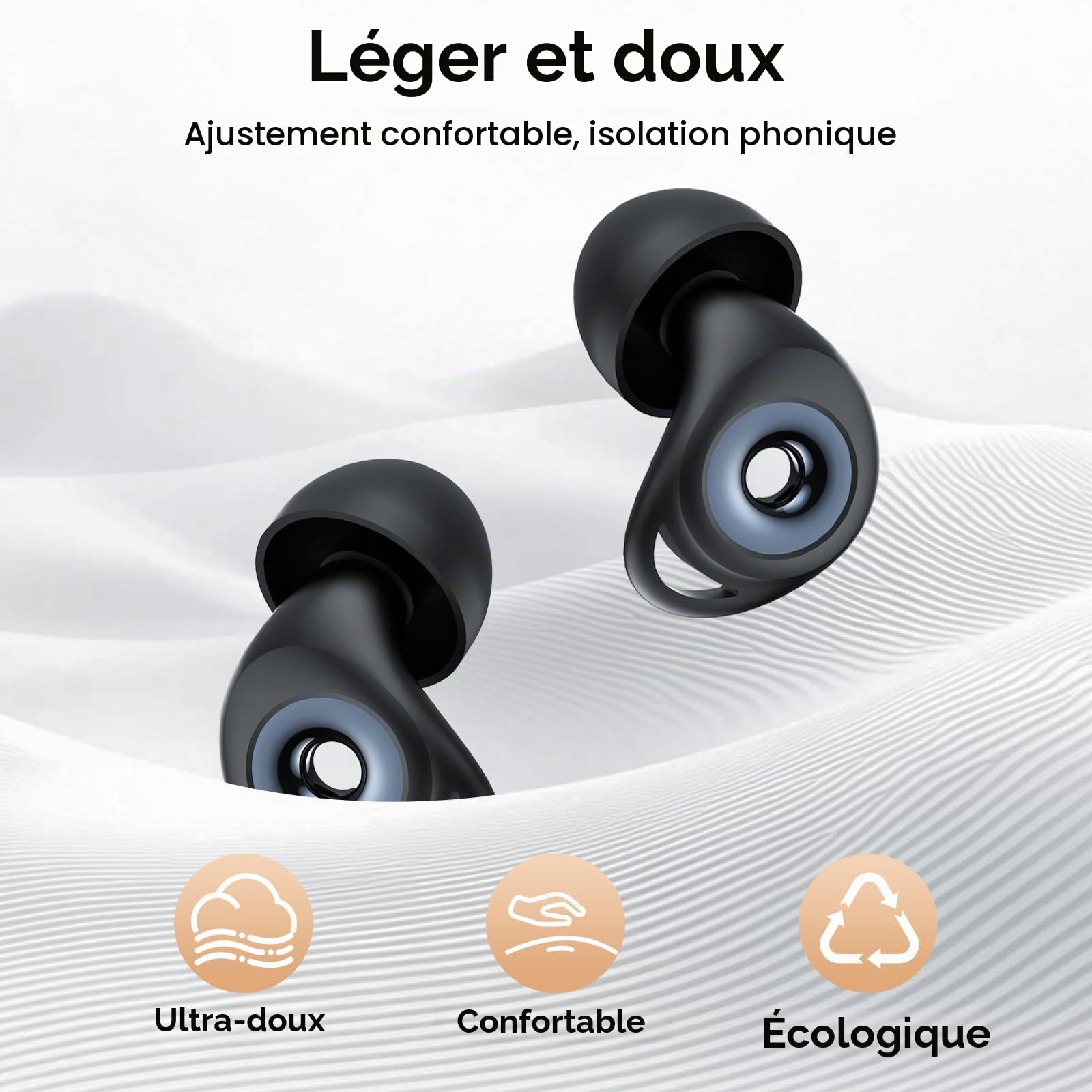 Bouchon D'oreille Pour Dormir, Anti-Bruit 45 dB, 4 Tailles (XS/S/M/L) | Bouchons Réutilisables en Silicone Souple et Ergonomiques, Adaptés Pour Dormir/Voyager/Se Concentrer/Concert