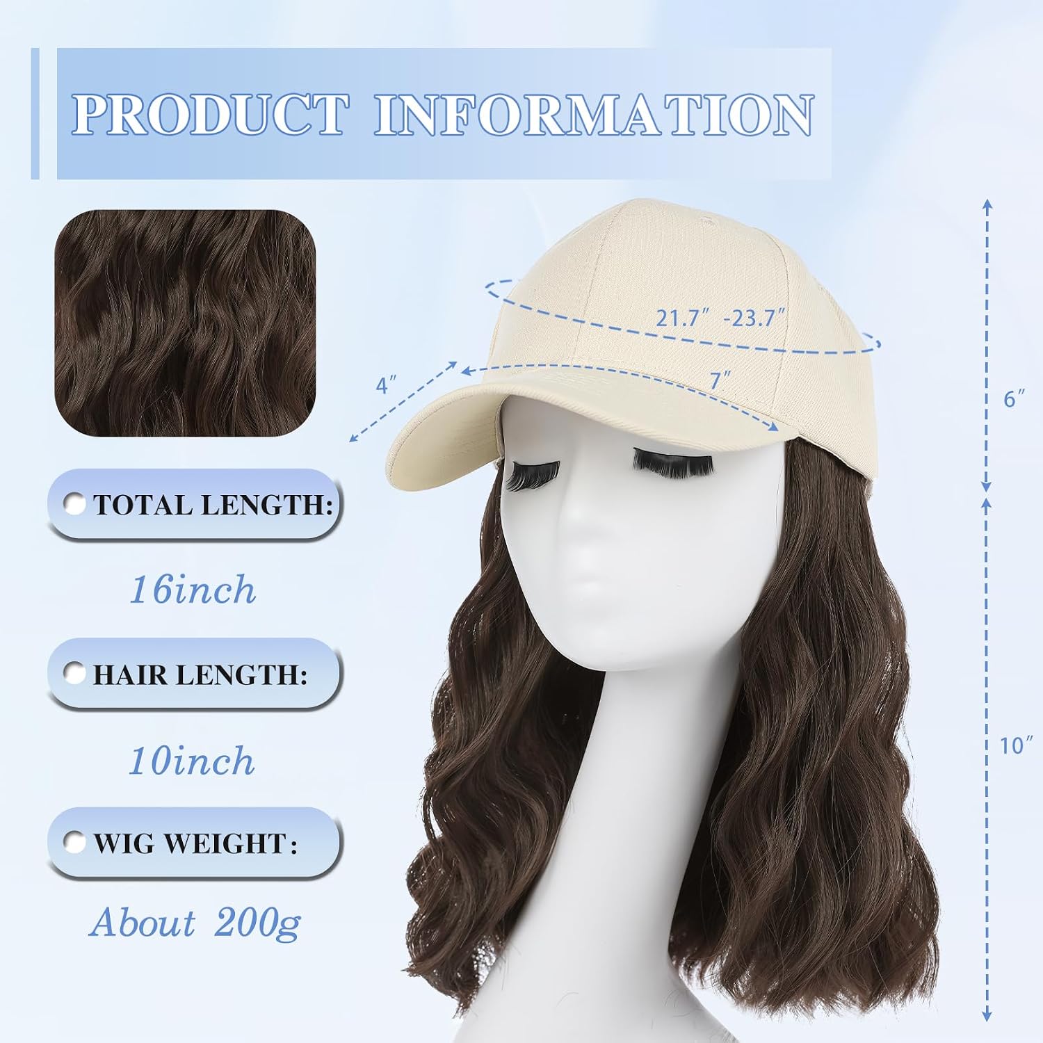AISI QUEENS Hat Wig Hat with Hair Attached for Women Cap with Hair Attached for Women Baseball Cap Wig Extensions Short Wave Synthetic Adjustable for Daily Use