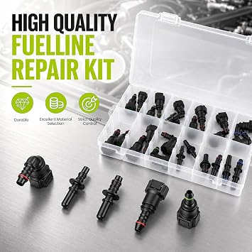 24 PCS Fuel Line Quick Connector Set, 9 Sizes Fuel Hose Fittings Adapters Kit SAE 9.89mm 9.49mm 7.89mm, Assorted Fuel Line Quick Connector Kit for Automotive Motorcycle