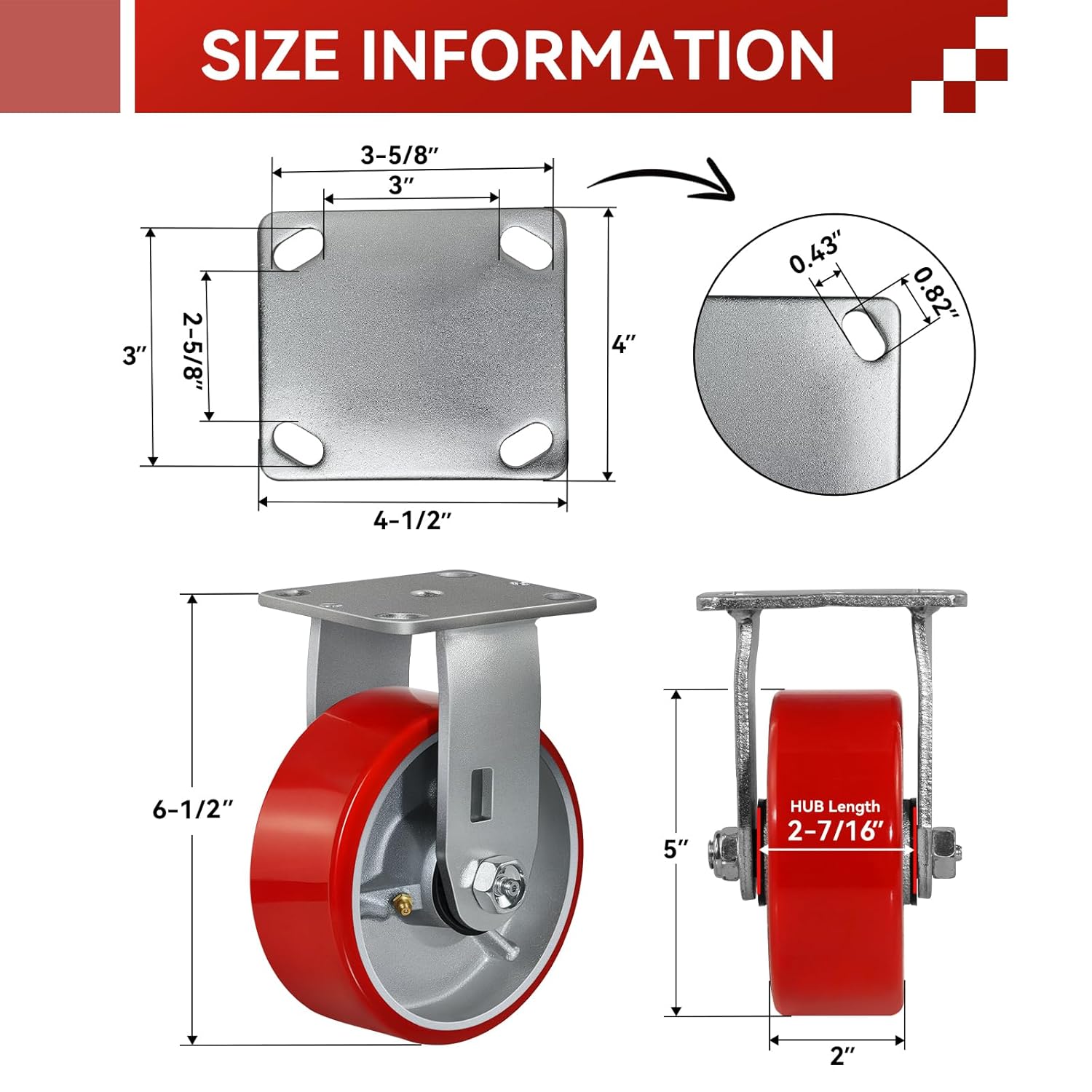 5'' x 2'' Caster Wheels Heavy Duty Industrial Casters Set of 4 with Load 4000lbs, Polyurethane on Silver Cast Iron Core Wheels for Cart Platform Truck Workbenches (2 Swivel & 2 Rigid)