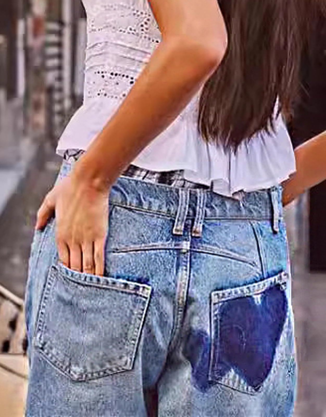 loveimgs Jeans da donna a vita media, gamba larga, con stampa ampia, stile Y2k, jeans a ferro di cavallo