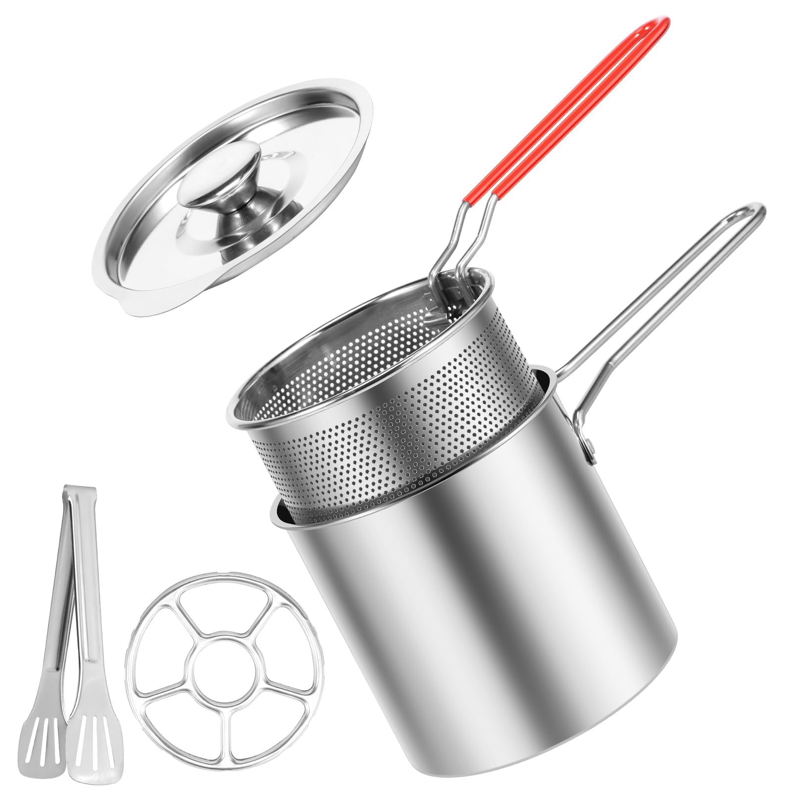 Foppla Deep Fryer with Strainer Basket and Handle Stainless Steel Fry Pot Food Grade Outdoor Fryer with Lid Portable Food Cooking Pot for Frying Fish Shrimp Chicken and Fries