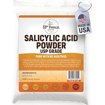 Salicylic Acid Powder USP Grade 4oz | Professional BHA Exfoliant for DIY Skincare, Serums, Peels & Toners High Purity Ingredient for Clear, Smooth Skin | 4 OUNCES
