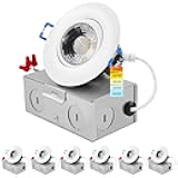 3 Inch Gimbal LED Recessed Light with Junction Box, 5CCT Color Selectable 2700K-5000K, Dimmable Adjustable Eyeball Swivel Lights, 600 Lumens, 8W, IC Rated, Damp Rated, ETL Listed (6 Pack)