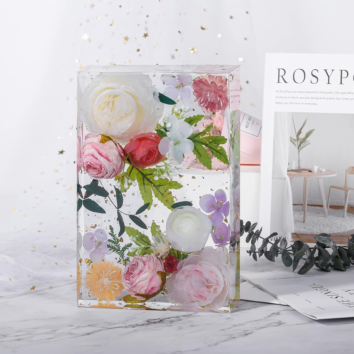 ISSEVE Large Resin Molds, Rectangle Silicone Molds for Resin Casting, Epoxy Resin Molds for Flower Preservation, DIY Personalized Resin Crafts with Bouquet, Home Decor, Wedding Gift