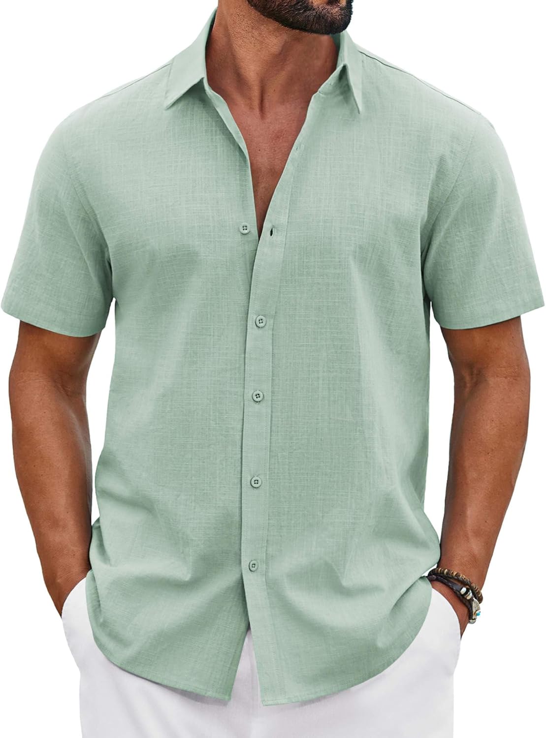 COOFANDY Mens Button Down Shirts Short Sleeve Casual Shirt Cotton Summer Beach Linen Wedding Shirts