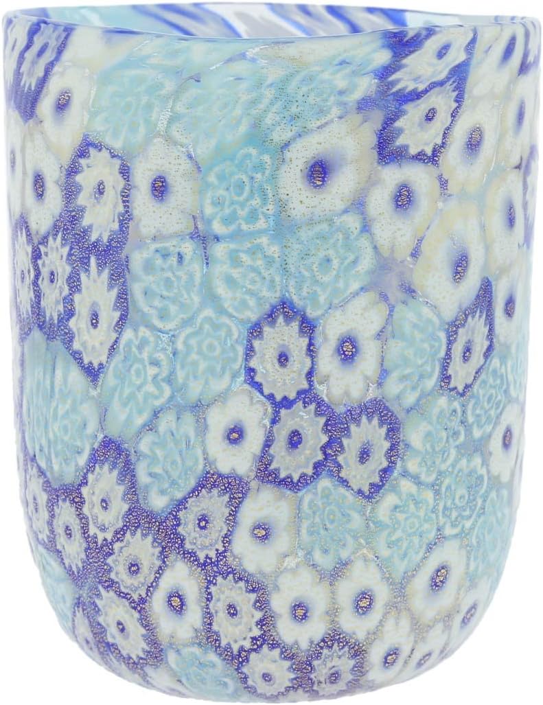 Glass Of Venice Murano Glass Tumbler - Aqua Gold Millefiori