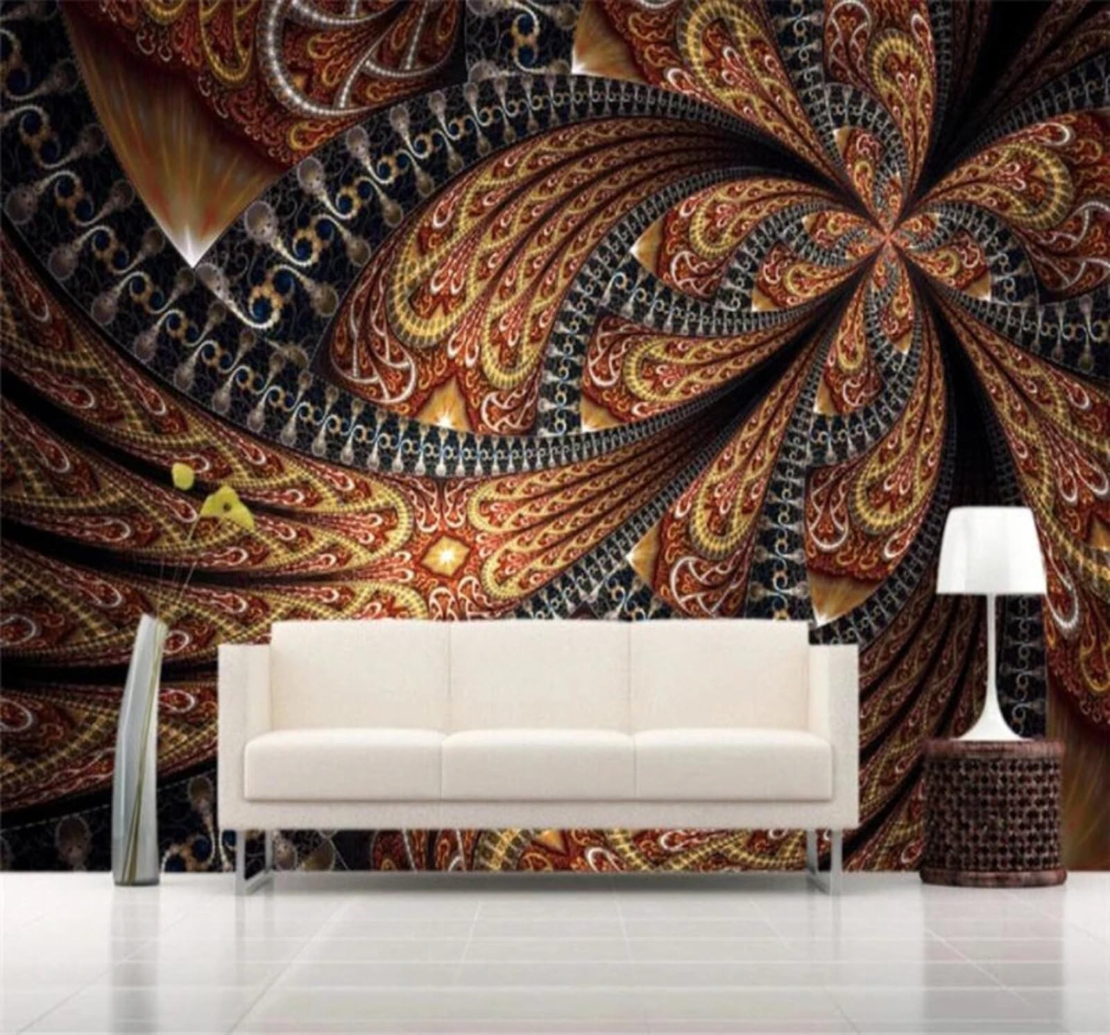 Wallpaper-3D-Xlm 400Cm×280Cm(B×H) Retro Abstract Flowers Art Unique 3D Wallpaper Easy Install Feature Office Living Room Sofa Bedroom Tv Background Wall Decoration-400Cm×280Cm