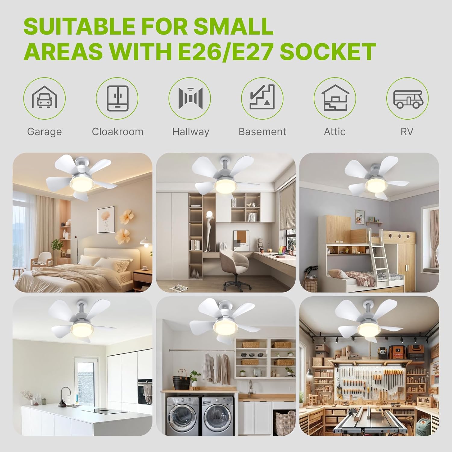 Socket Fan Light, 2 In 1 Ceiling Fans with Lights and Remote, 3 Colors 3000K-6000K Dimmable Light Bulb, Socket Breeze Ceiling Fan Easy Screw in E26/E27 Light Base for Bedroom, Indoor, Kitchen - Image 8