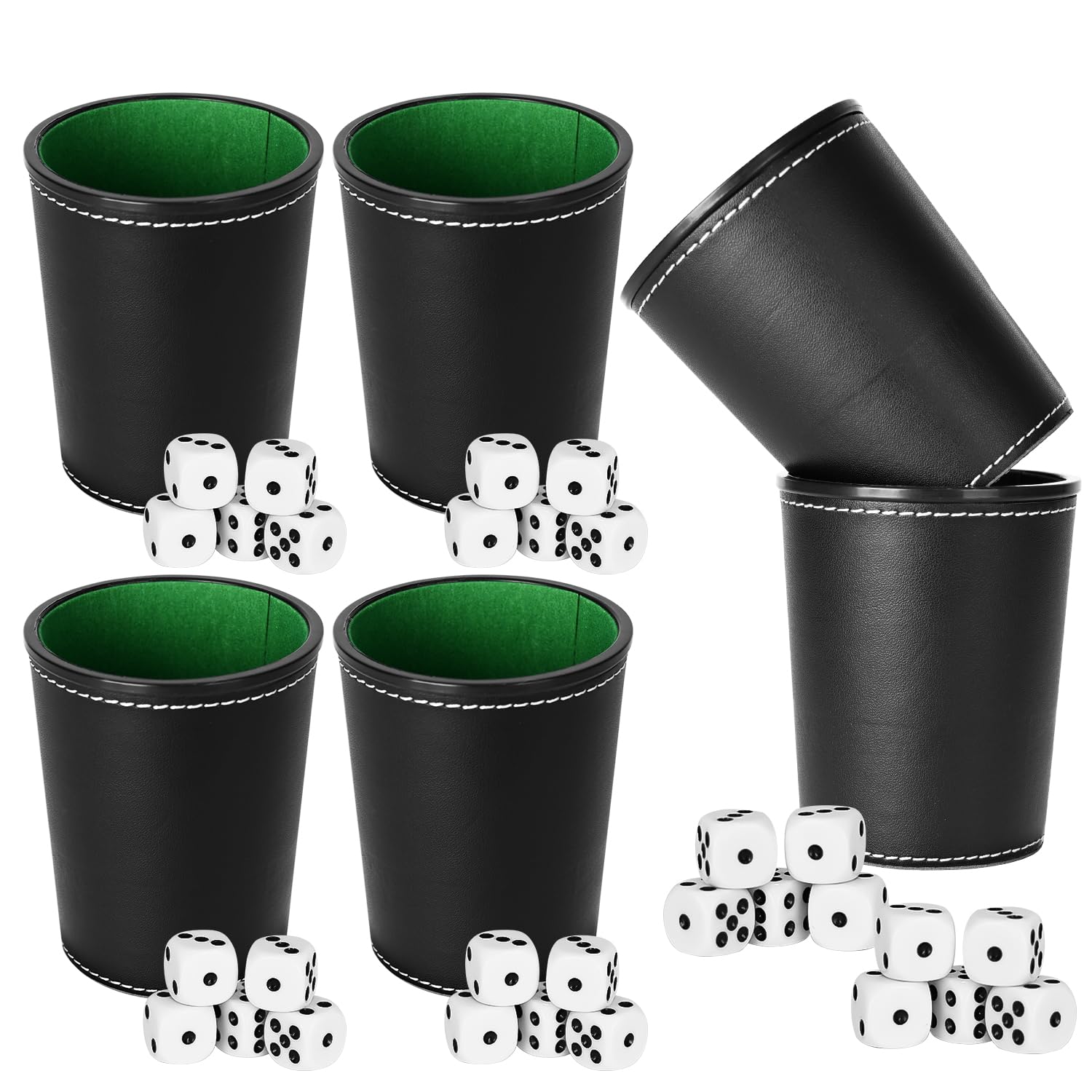 6 Piezas Juego de Tazas de Dados de Cuero con 36 Dados para Juegos de Mesa,Juegos de Fiesta y Reuniones Familiares