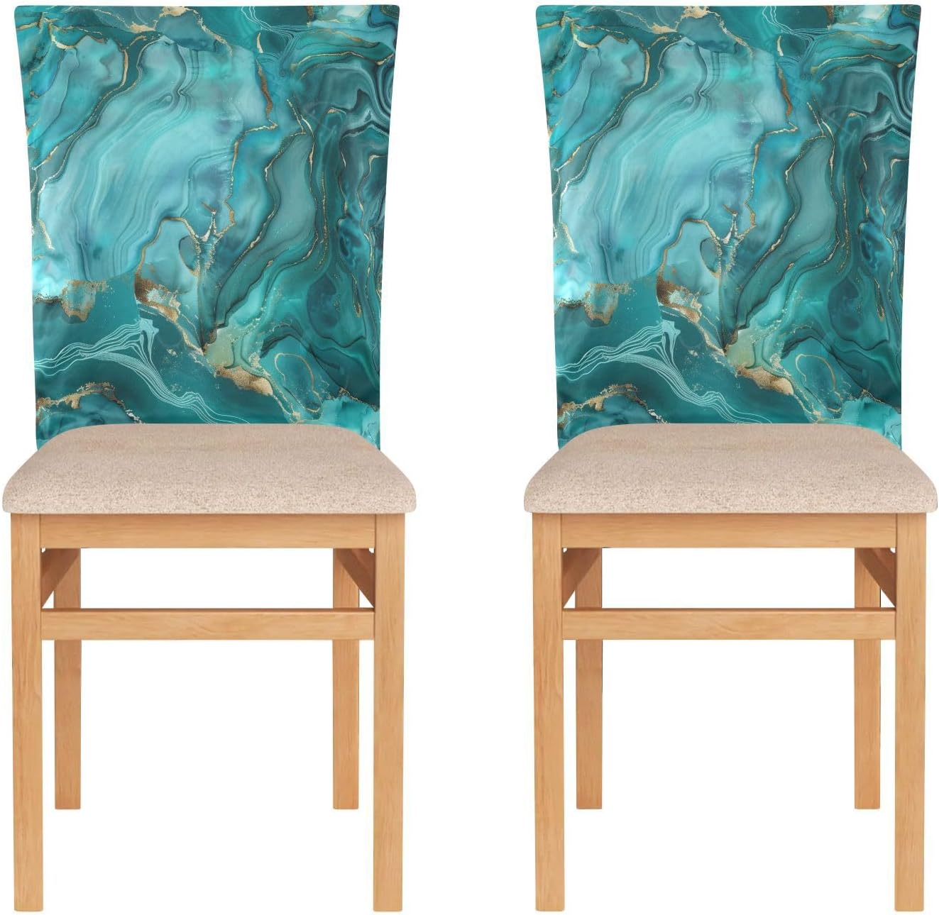 ALAZA Marble Teal Chair Back Cover Set of 6, Washable Reusable Removable Chair Slipcovers Decorative Chair Cover for Home Kitchen Wedding Party