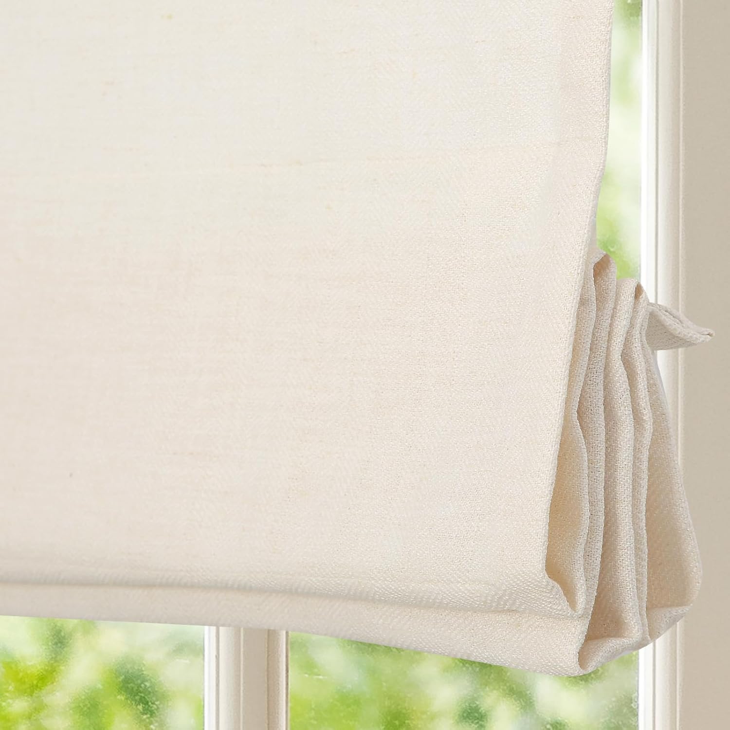 FACIMI Cordless Linen Roman Shades, Cream White Custom Fabric Room Darkening Window Blinds for Doors, French Doors, Kitchen, Living Room