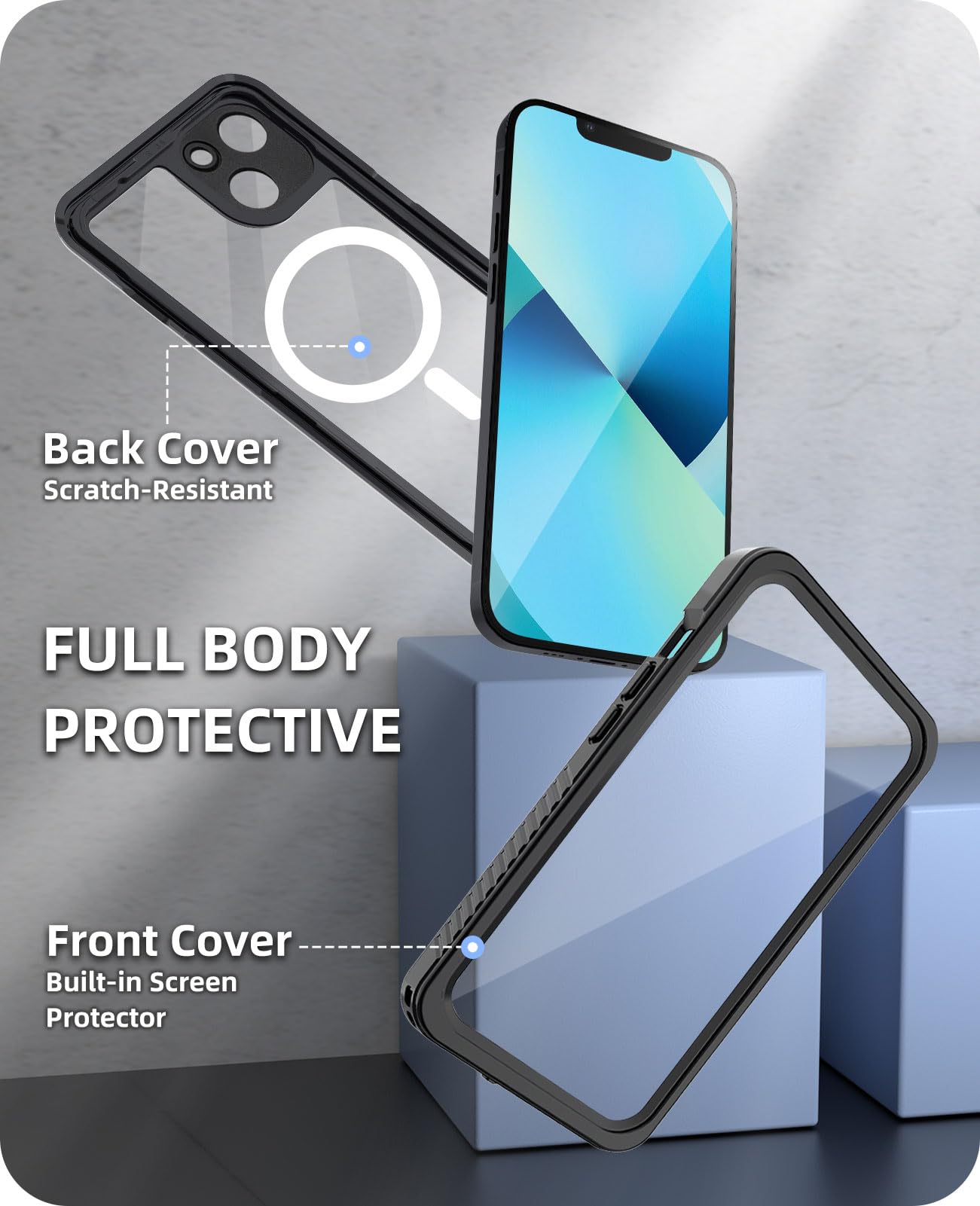 Beeasy für iPhone 13 Mini Hülle Wasserdicht für MagSafe, 360 Grad Outdoor Schutzhülle mit Displayschutz, Wasserfest Staubdicht Handyhülle Stoßfest Panzerhülle Case 5,4", Schwarz