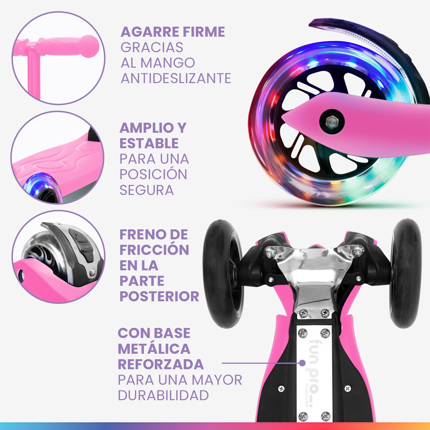 Patinete Plegable Con 3 Ruedas Y Luces Arcoíris – Dirección Por Gravedad, Manillar Ajustable Para Niños Y Niñas De 2 A 8 Años, Scooter Infantil Ligero