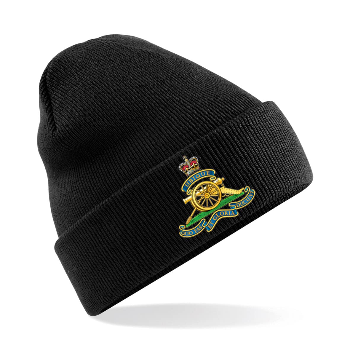 Psave Men's Nero Royal Artillery Insignia Premium Embroidered Beanie Hat, Bob Hat British Army Military (Black)
