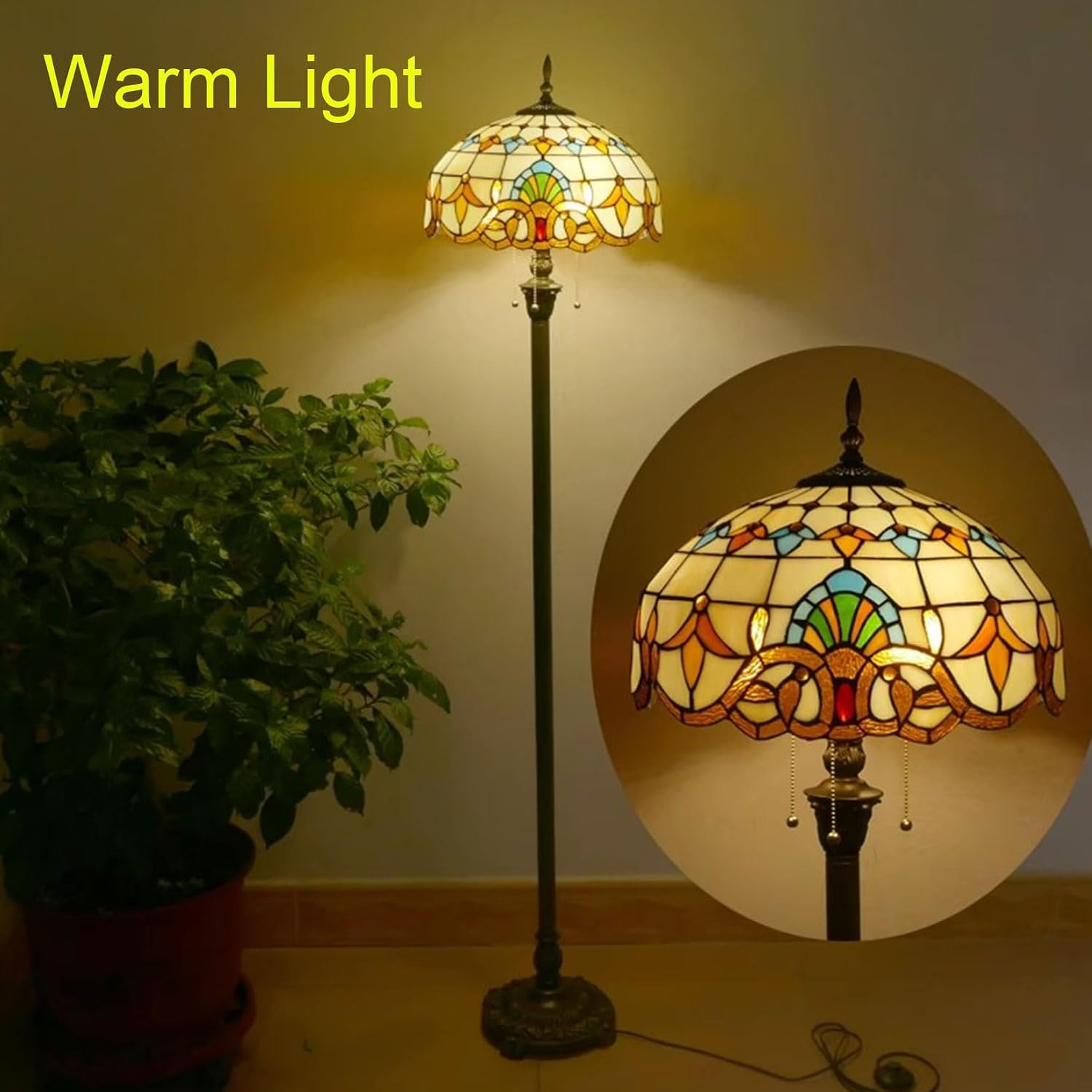 Tiffany Style Lamp Shade Replacement, Only Lamp Chimney, Baroque Design, Beige Blue Brown Green Gold Stained Glass for Table Lamp, Pendant Light, Floor Lamp, Ceiling Fixture,20 inch