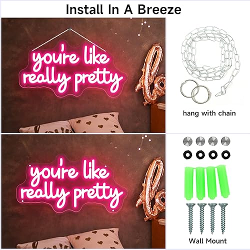 Miniatura 5 de Letrero de neón con texto en inglés "You're Like Really Pretty Neon", luces de neón rosas para dormitorio, regulables, para decoración de pared,