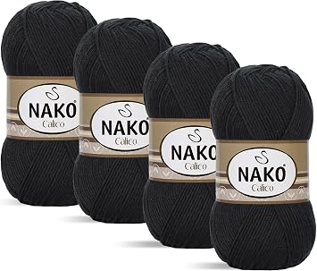 Nako Calico,Cotton Knitting Yarn,4Balls Each SkeinBall 3.53 Oz 100g,You can use it for Knitting Shawl, Dress, Cardigan, Sweater, Amigurumi, Bikini, Placemat, Shawl Black 217