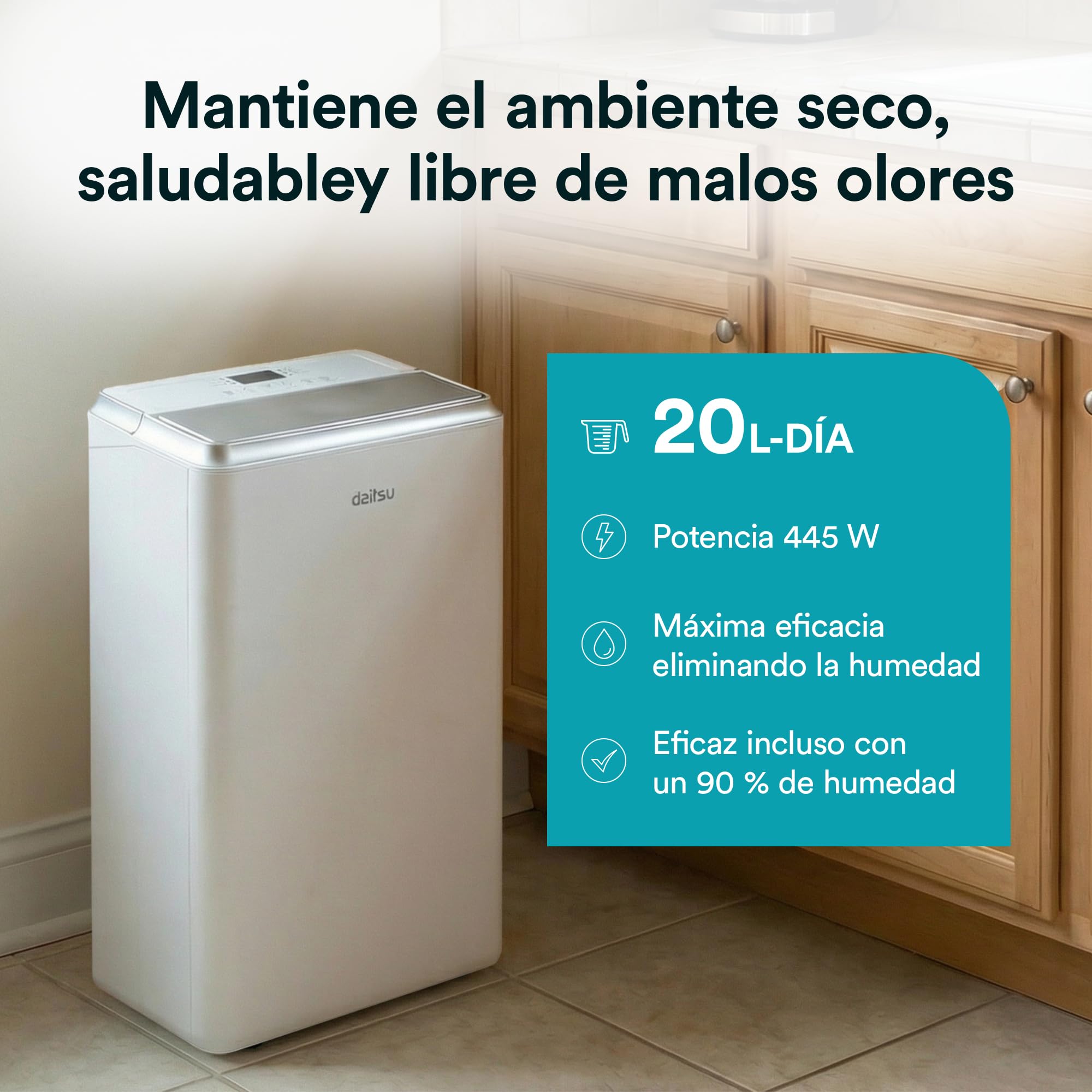 Daitsu Deshumidificador de Humedad 20L Silencioso | Modo Secado de Ropa