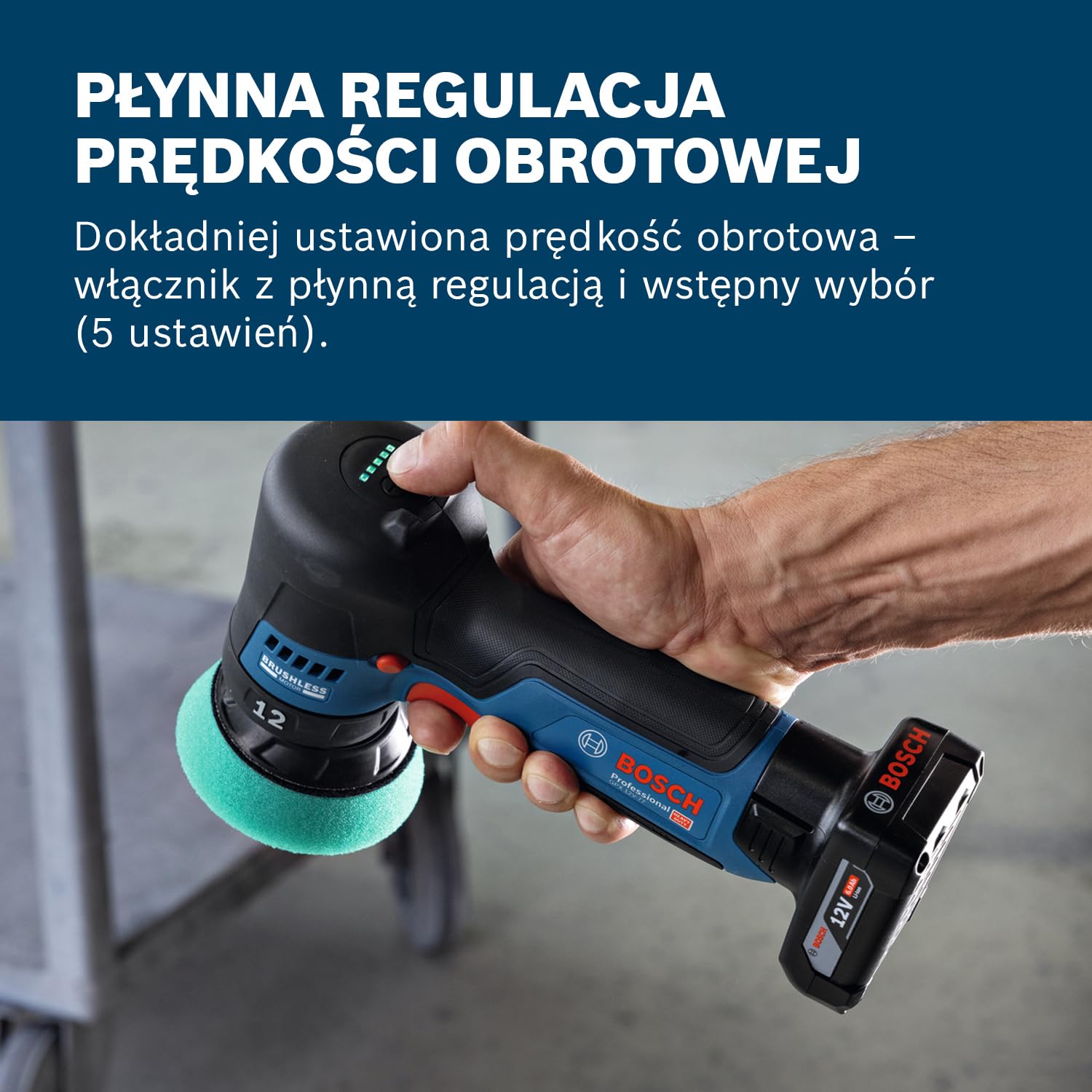Bosch Professional 12V System Polerka akumulatorowa GPX 12V-77 (talerz oporowy 77 mm z mocowaniem na rzepy, gąbka do polerowania i cięcia 77 mm)
