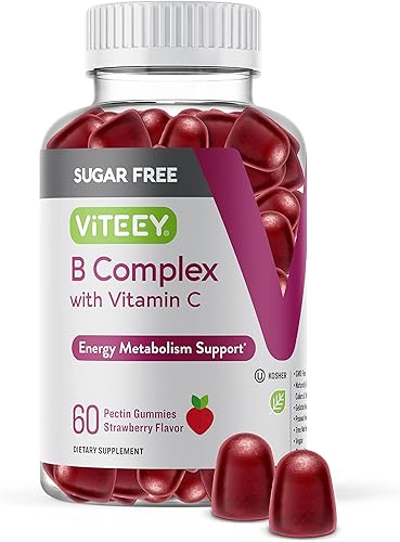 Gomitas sin azúcar con complejo de vitamina B con vitamina C, energía, metabolismo y apoyo del sistema nervioso, vitamina B6, vitamina B12, ácido