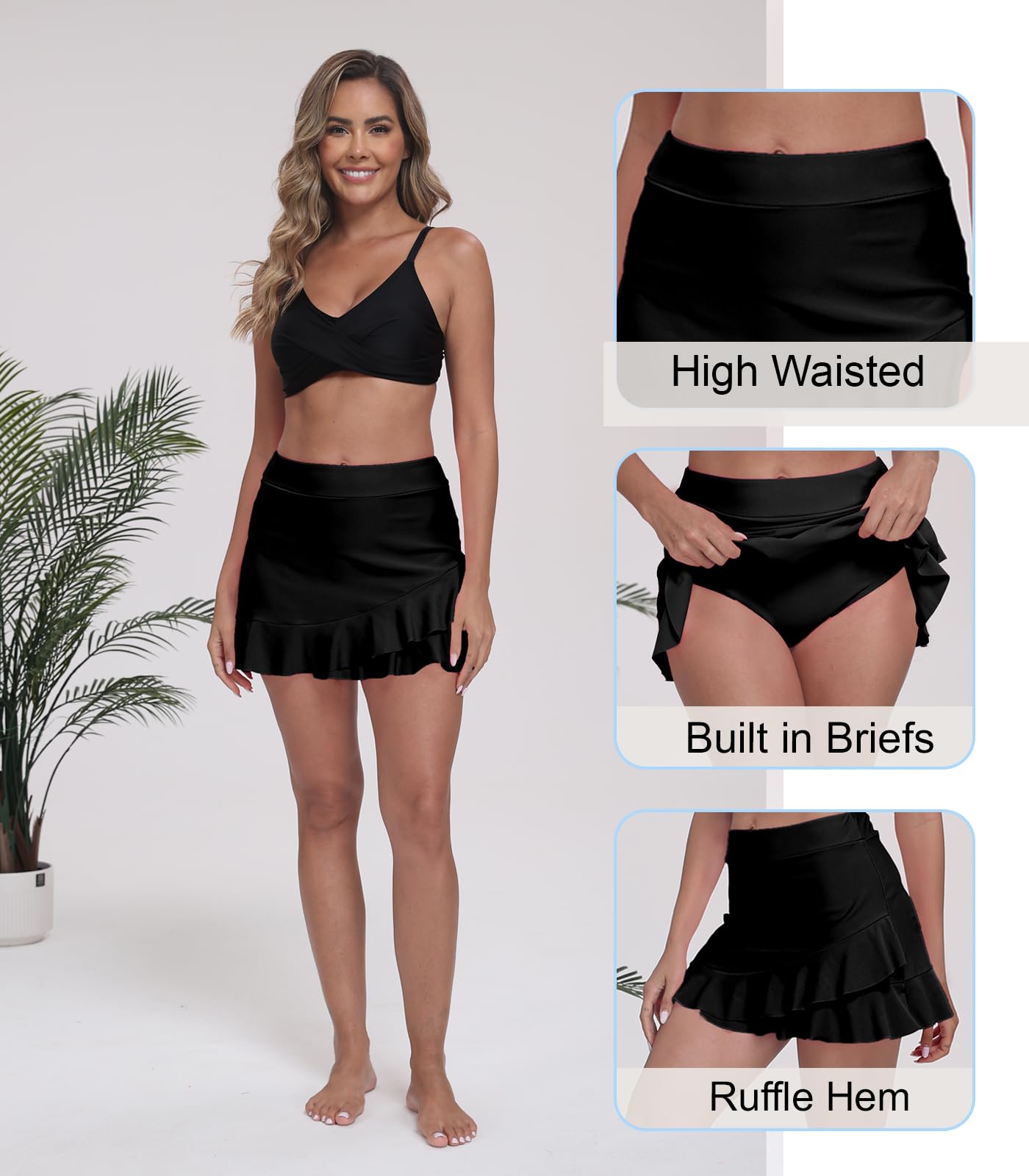 Halcurt Gonne da bagno da donna a vita alta con volant e pantaloni tankini hipster