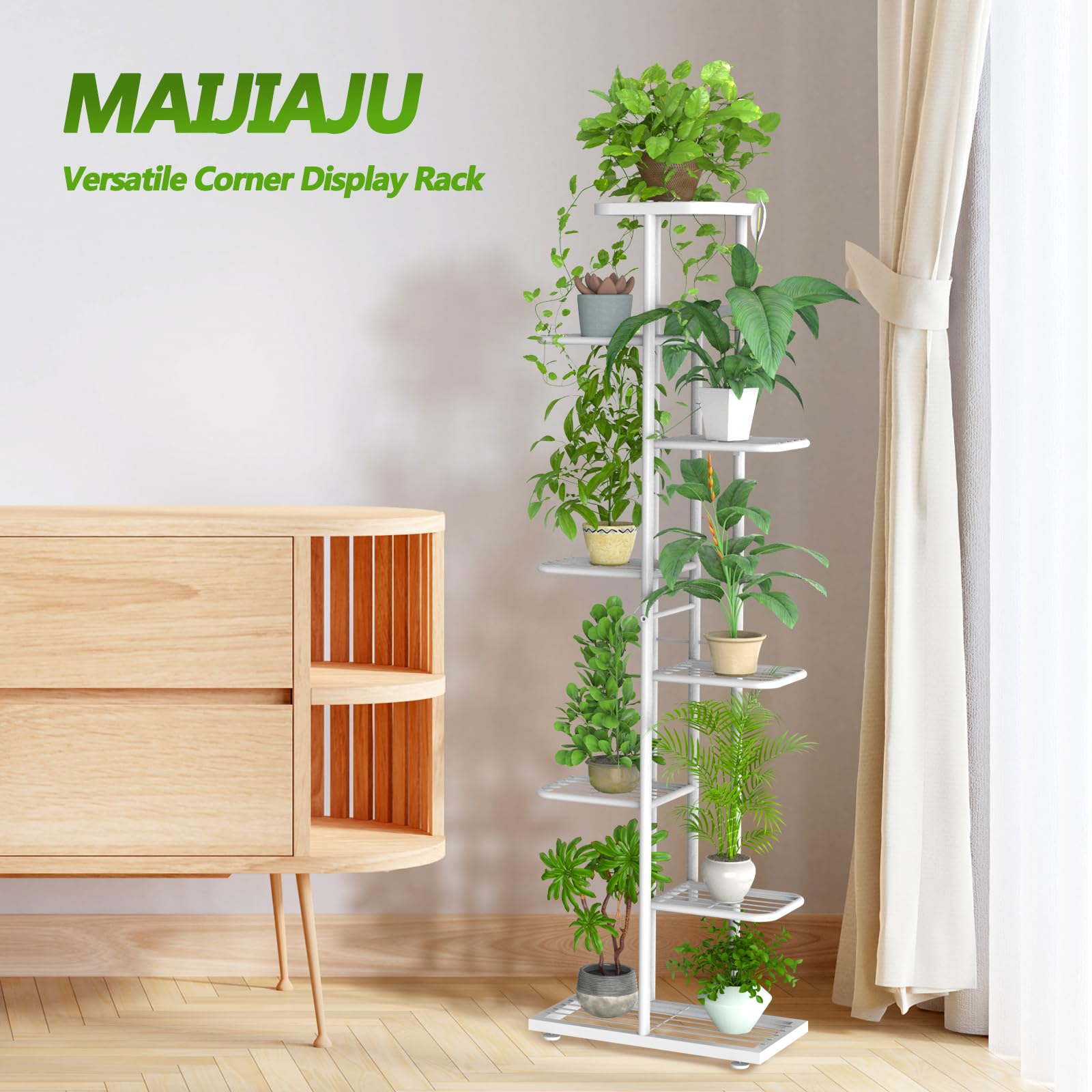 8 Niveles Soporte para Plantas de Interior con Herramientas de Jardinería y Guantes, 141cm Esquinero Estanteria para Plantas de Metal Soporte para Exterior Alto Macetero Patio Balcón, Blanco